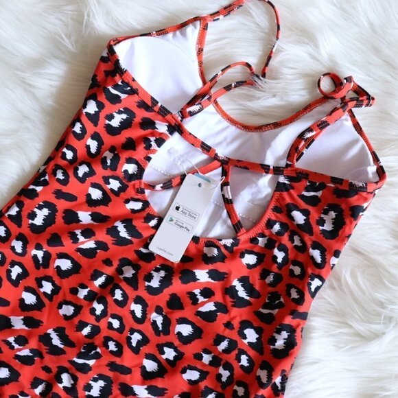 NEW Red Orange Animal Leopard Print One Piece Bathing Suit Size XL - Picture 7 of 9